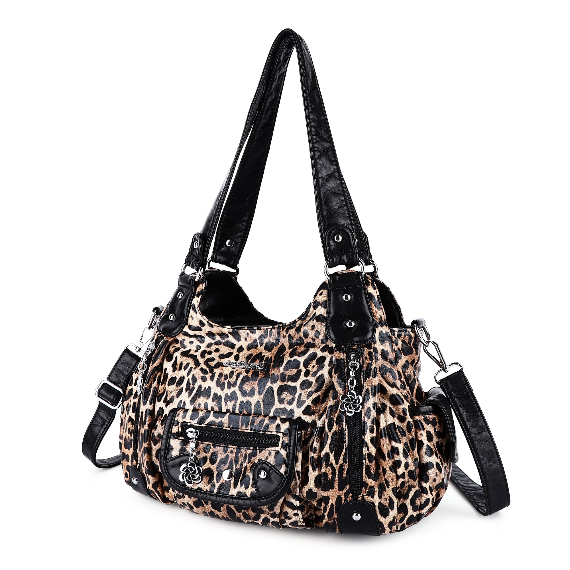 Leopard print wash PU leather women&#39;s shoulder bag tote bag