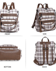 Wash water pu leather plaid document backpack