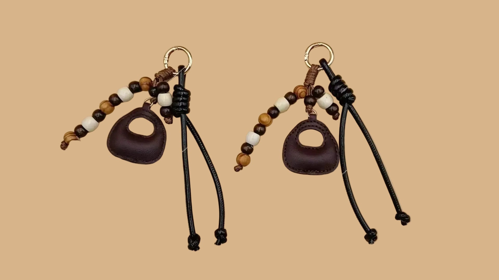 Beaded Mini Bag Charm Keychain with Cord Tassel