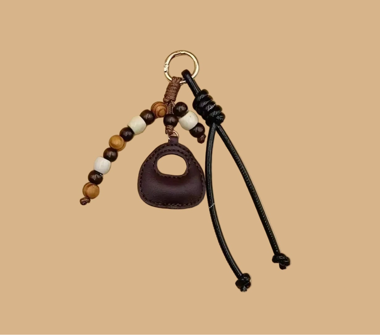 Beaded Mini Bag Charm Keychain with Cord Tassel