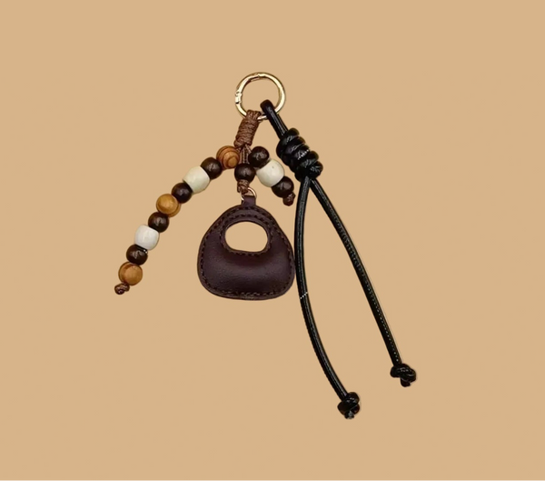 Beaded Mini Bag Charm Keychain with Cord Tassel