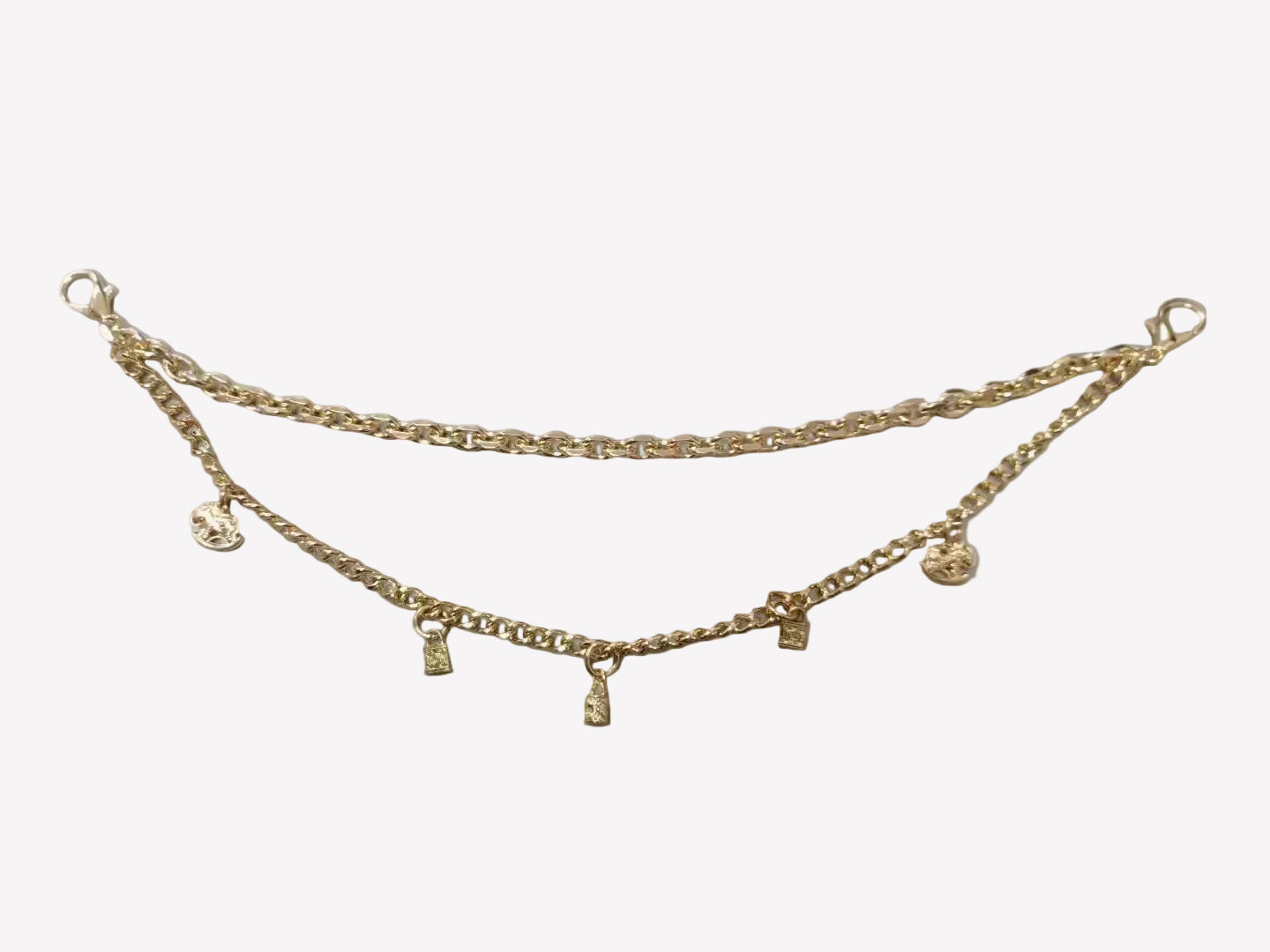 Gold-Tone Layered Chain Bag Strap with Mini Lock Charms