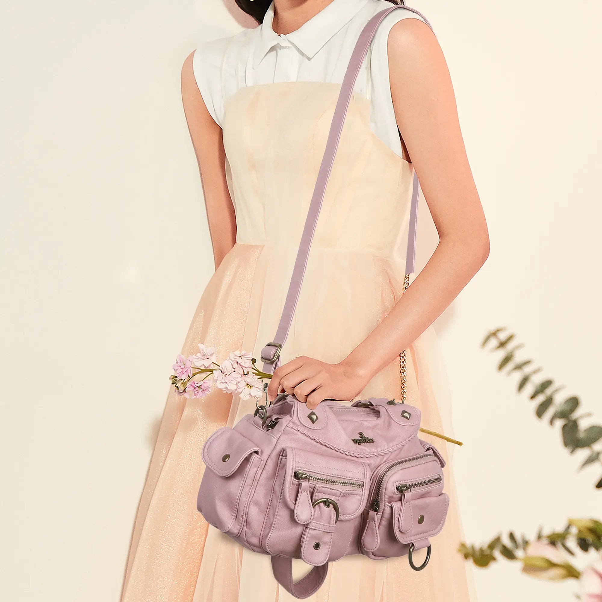 Tie-Dye Pink Multi-Pocket Vegan Leather Shoulder Tote Handbag Tie-Dye Pink Multi-Pocket Vegan Leather Shoulder Tote Handbag