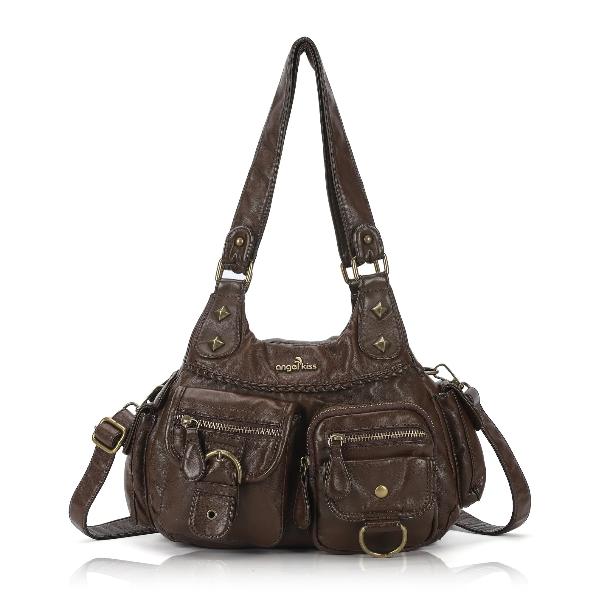 Tie-Dye Pink Multi-Pocket Vegan Leather Shoulder Tote Handbag