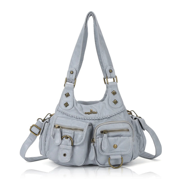 Tie-Dye Pink Multi-Pocket Vegan Leather Shoulder Tote Handbag