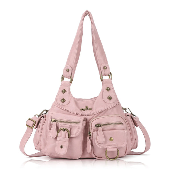 Tie-Dye Pink Multi-Pocket Vegan Leather Shoulder Tote Handbag