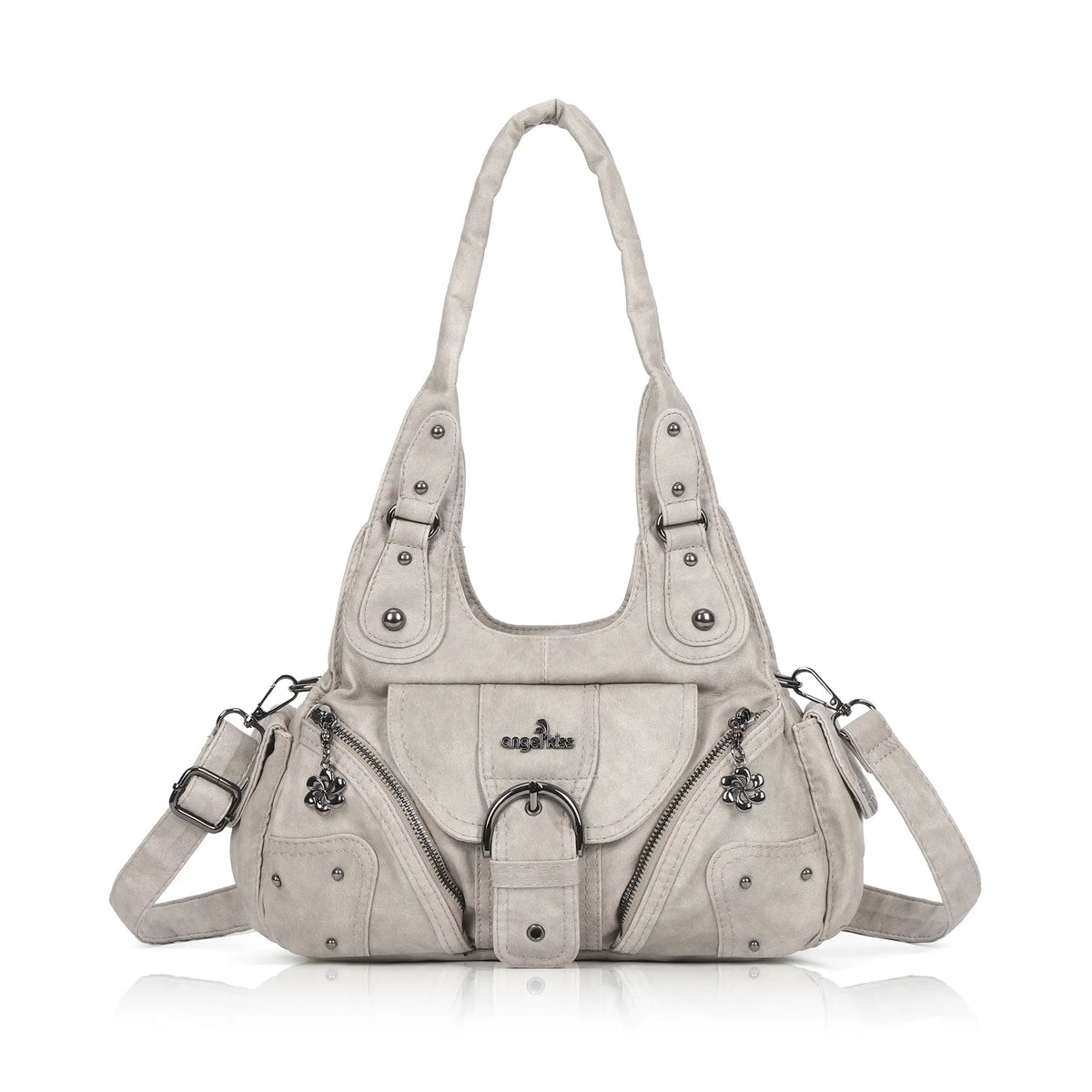 Studded Utility Multi-Pocket Shoulder Bag
