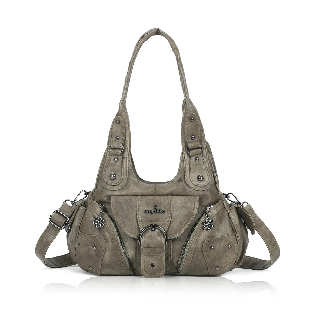Studded Utility Multi-Pocket Shoulder Bag