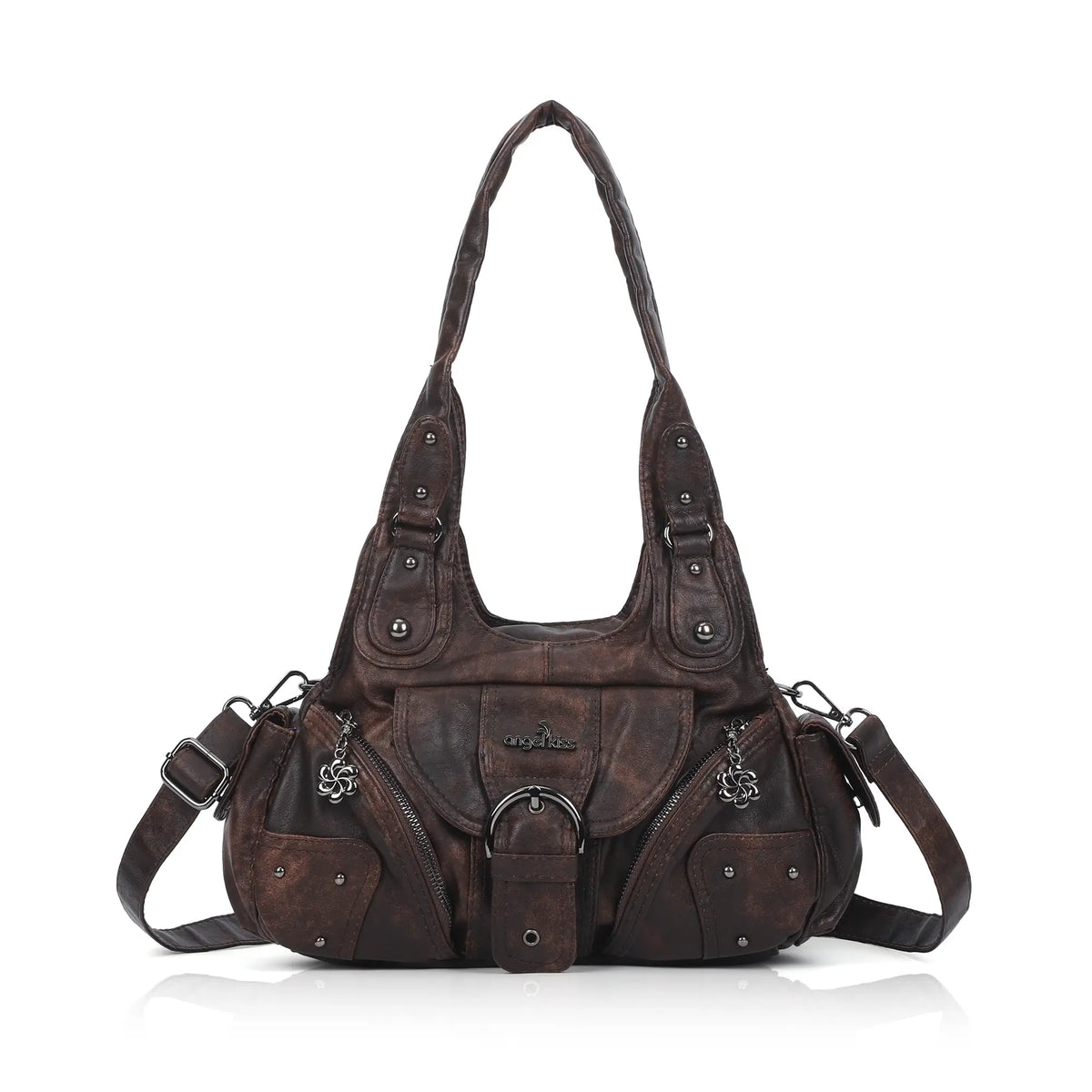 Studded Utility Multi-Pocket Shoulder Bag