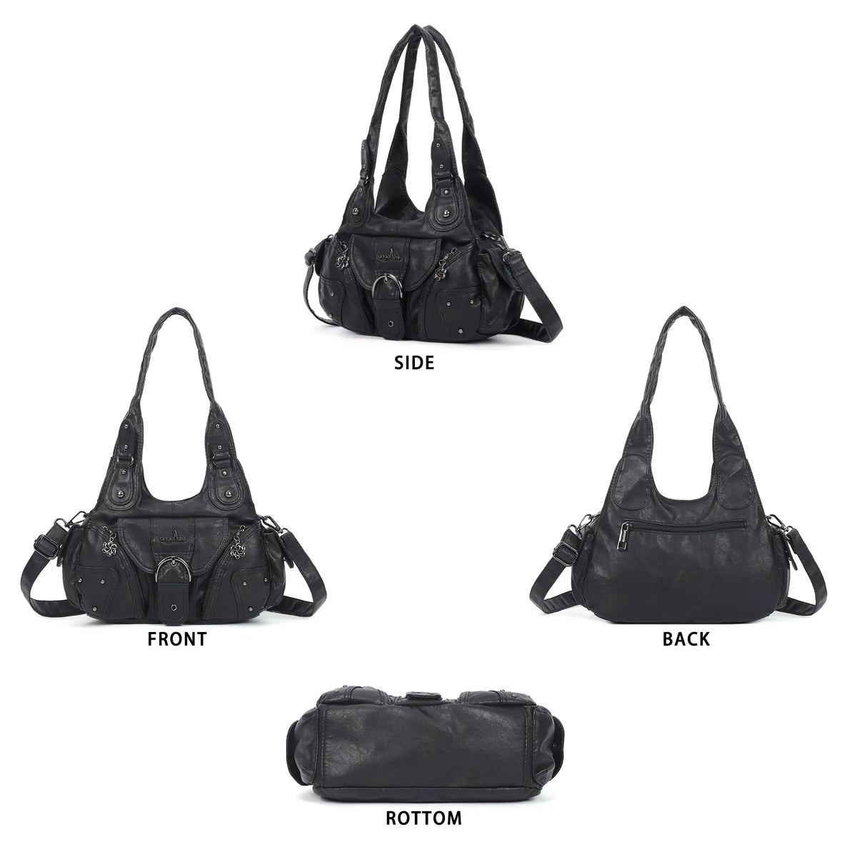 Studded Utility Multi-Pocket Shoulder Bag