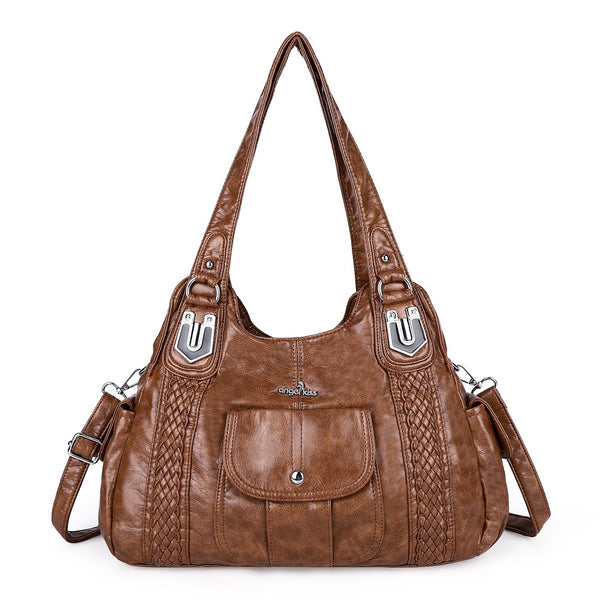 Women's waterproof solid color vintage Hobo shoulder bag and tote