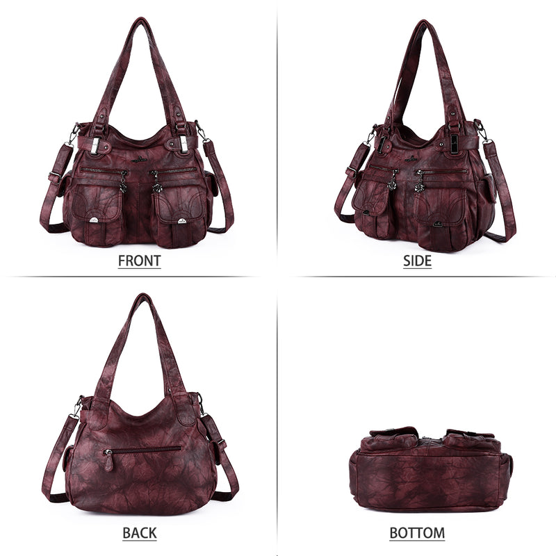 Washed Leather Hobobags Women Shoulder Bags