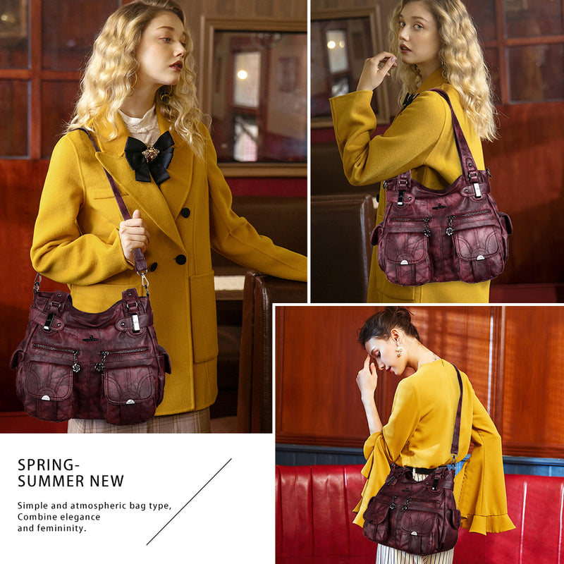 Washed Leather Hobobags Women Shoulder Bags
