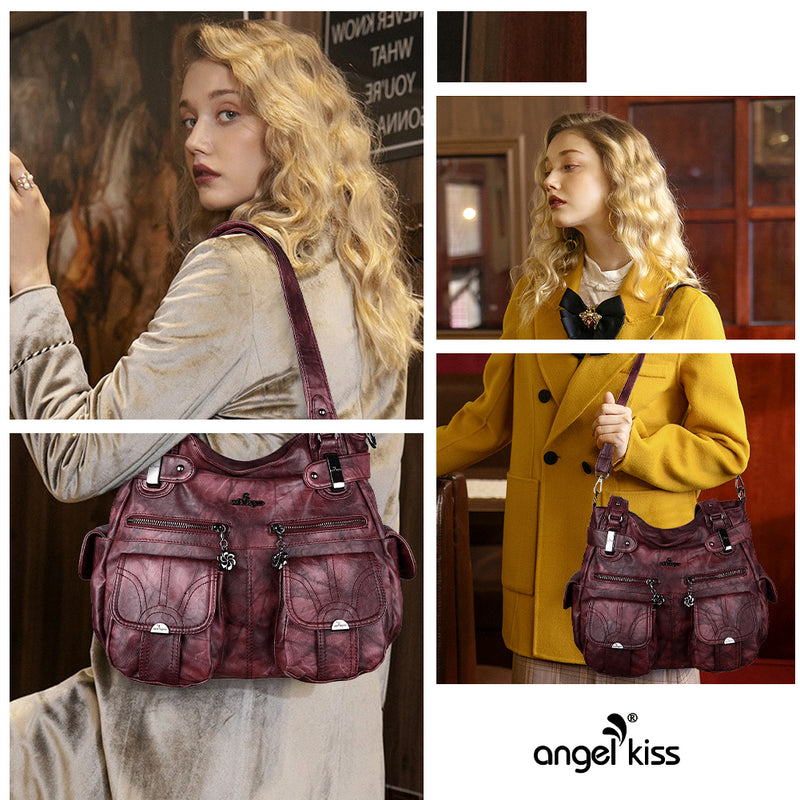 Washed Leather Hobobags Women Shoulder Bags